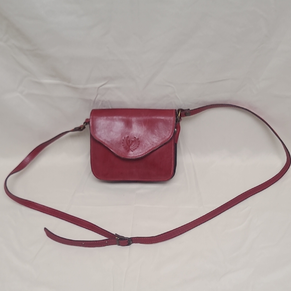 Vintage Firenze Italian Leather Crossbody Bag Red Small Minimalist Purse